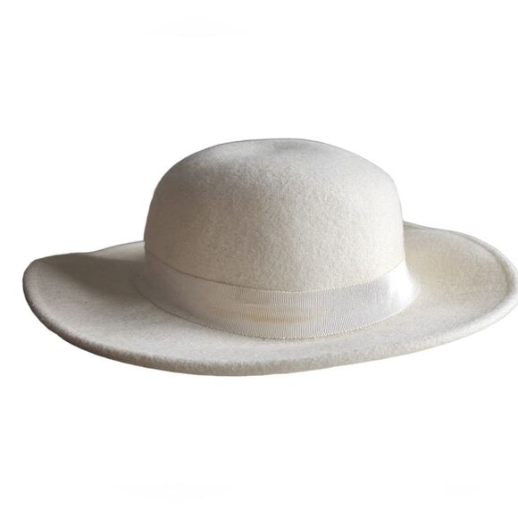 Vintage Wool Felt Hat Cream Floral Accent USA Made Cottagecore Garden Party main image 4
